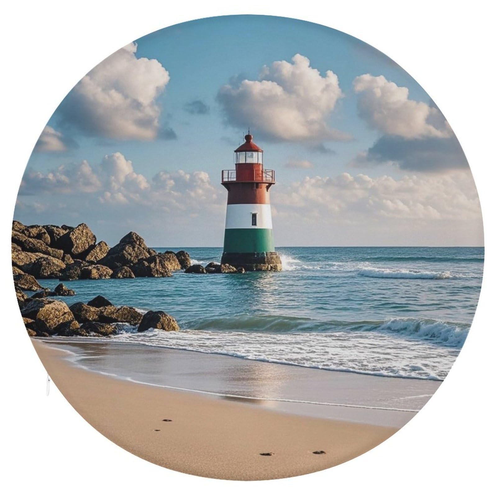 LZQPOEAS Sea Lighthouse Sandbeach Swivel Seat Cushion with Supportive Memory Foam Comfort Round Bar Stool Cushion 15.3" Diameter Rotating Seat Cushions Fashion Chair Pad for Car Office Home