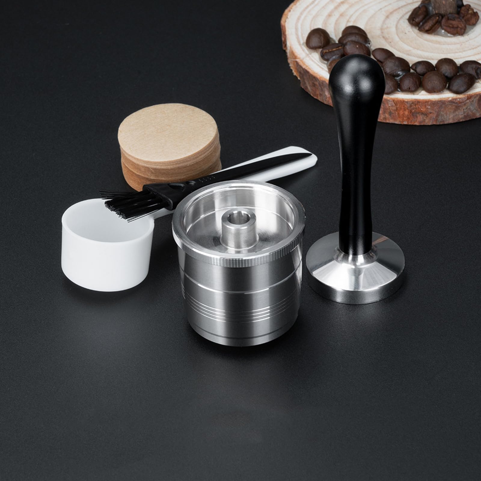 El juego de prensa de tazas de café incluye hojas de filtro y cápsulas de prensa, adecuadas para un mejor control del sabor en accesorios de cápsulas de preparación