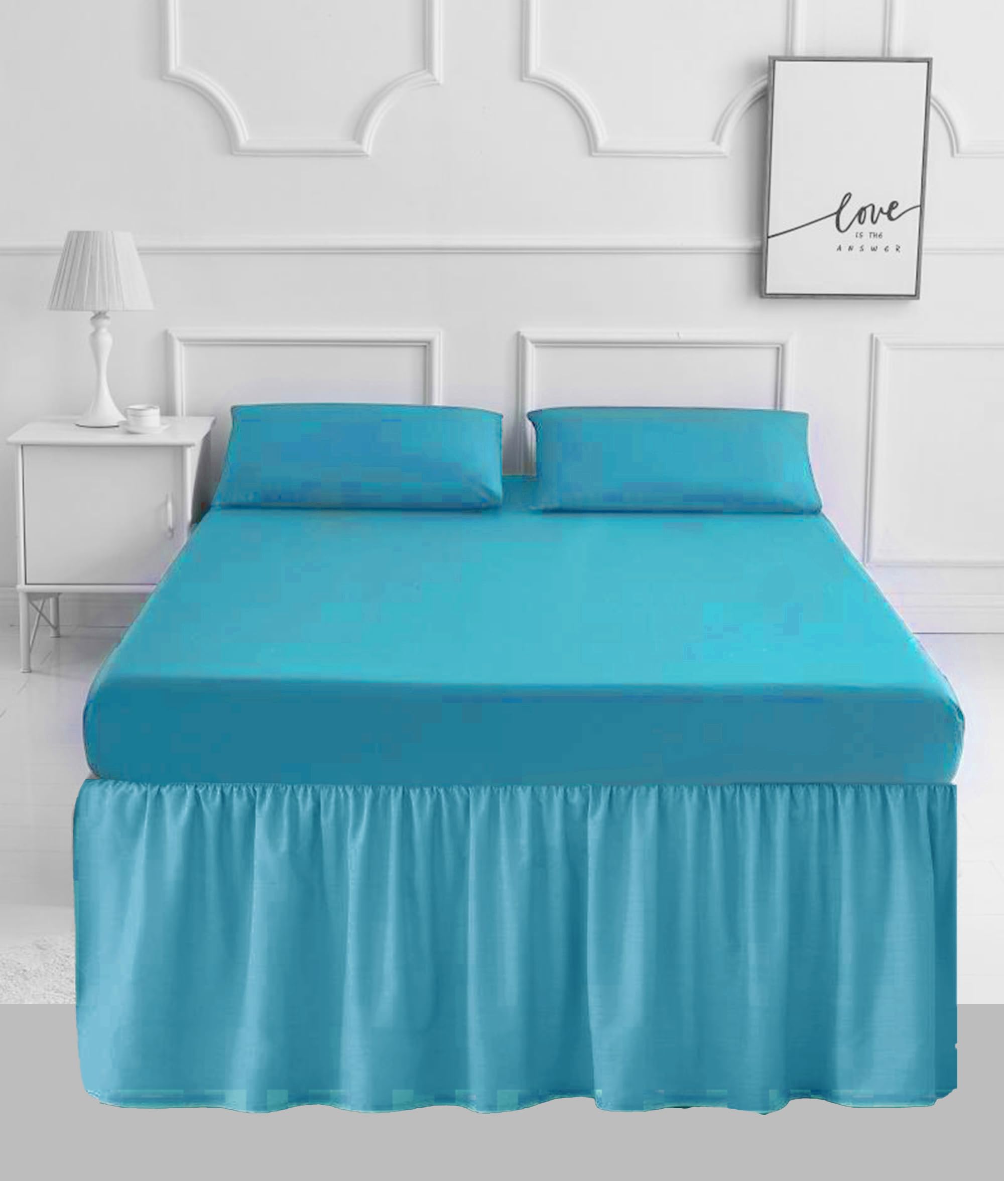 PARADISE STAR Fitted Valance Bed Sheet – Poly Cotton Percale Frilled Base Valance Sheet for Divan Bed, Soft Easy Care Bed Base Cover (Teal, Double)