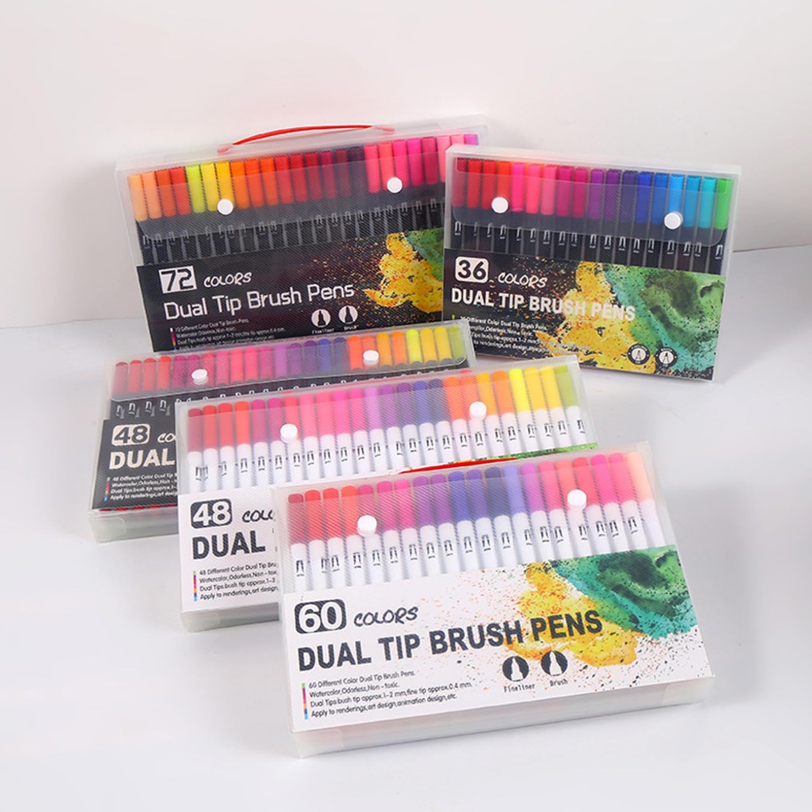 Lot de 36/48/60/72/100 feutres de couleurs pour aquarelle, lettrage à la main, stylo aquarelle à pointe en feutre pour dessin et coloriage