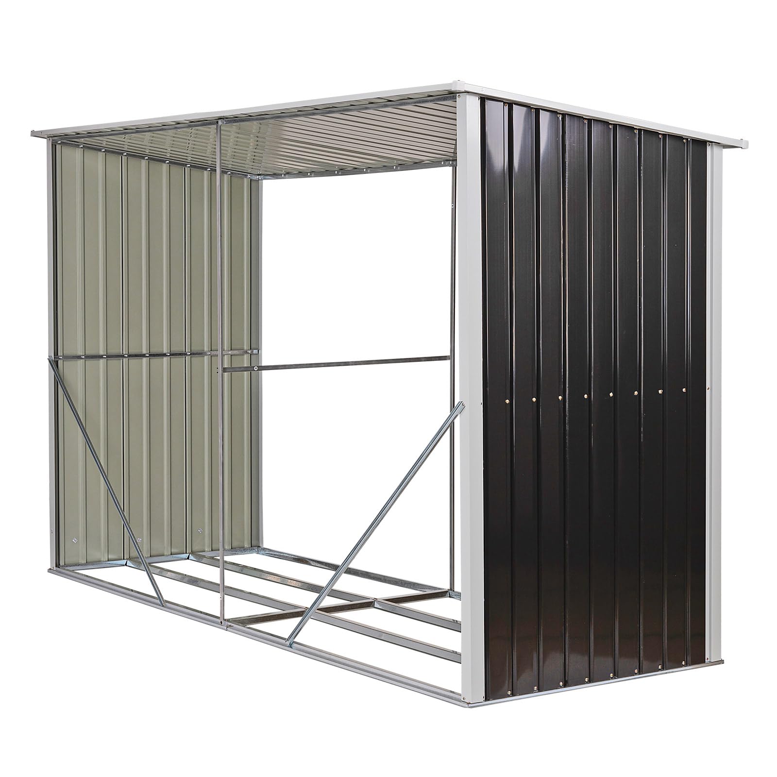 DEMA Kaminholzregal Stockholm 303x120x190 cm Brennholzregal überdacht, Holzlager Metall Anthrazit Grau, wetterfest, optimale Belüftung, Pultdach, Holzunterstand für Kaminholz Garten Außenbereich