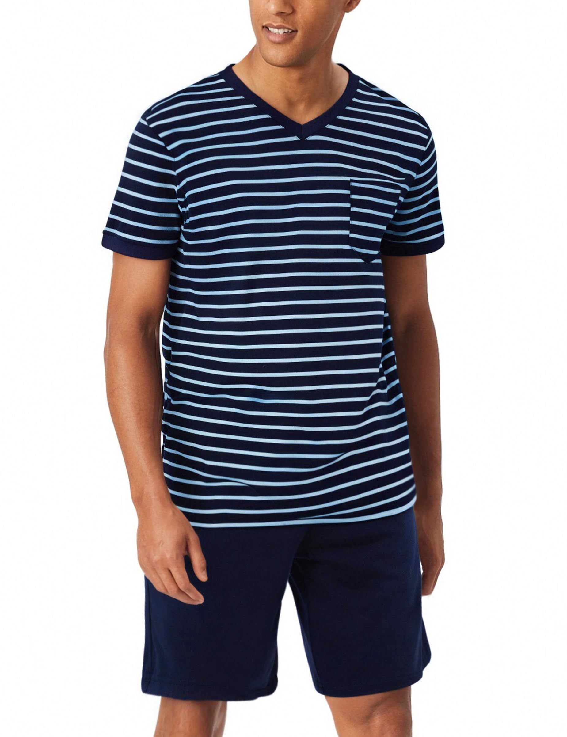 Aseniza Pyjama Homme Été En Coton - Short Et T-Shirt à Carreaux