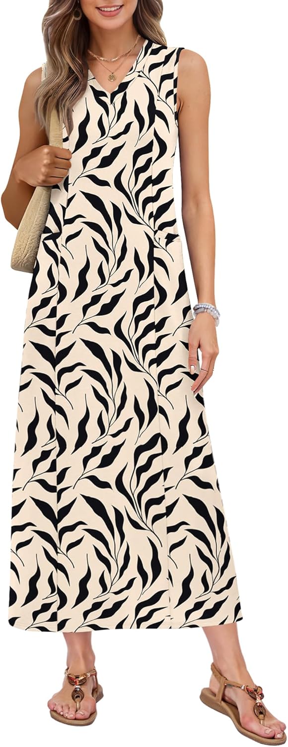 MISFAY Women Summer Maxi Dresses 2026 Casual V Neck Wrinkle-Free Long Sundress Slit Shirt Dress Vacation Outfits with Pockets