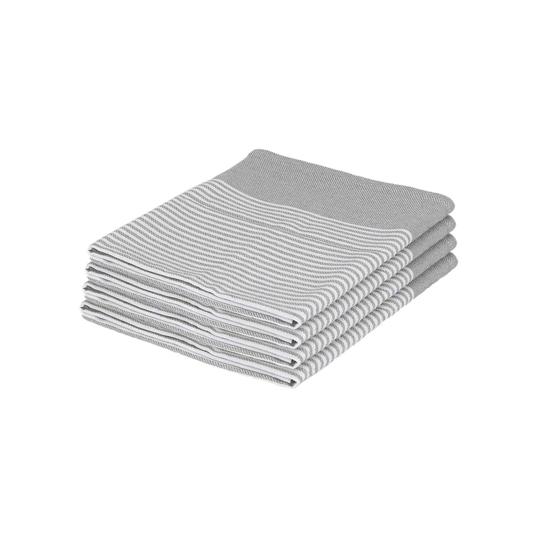 Nicola Spring 4x Light Grey Pinstripe 70cm x 50cm Cotton Tea Towels - Absorbent Home Kitchen Catering Oven Glass Dish Cloth Hand Towels