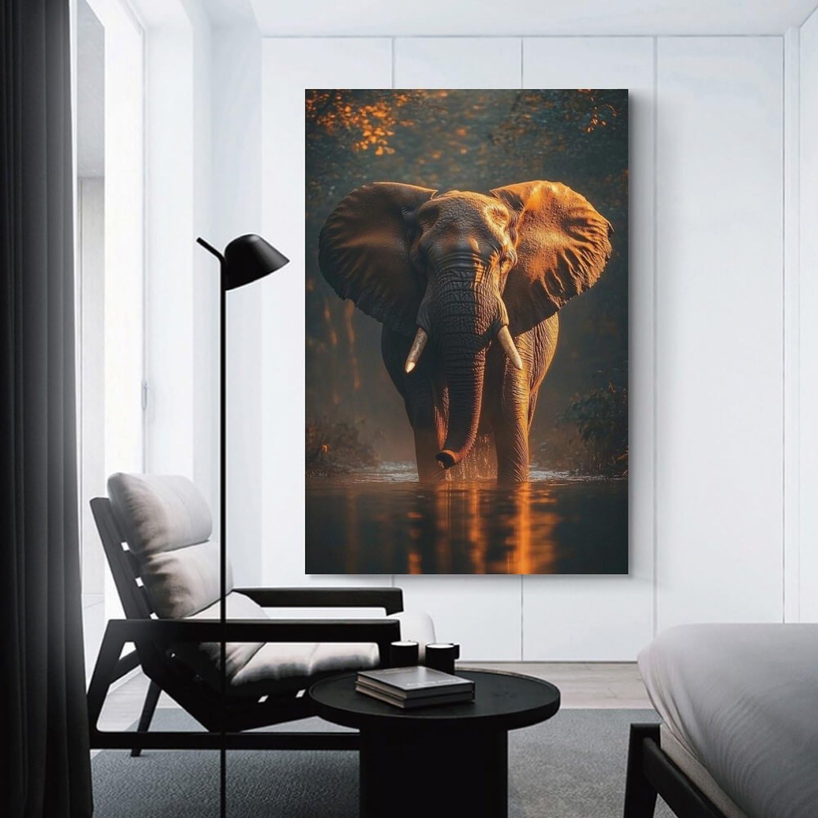 Junmoney Canvas Wall Decor Elephant in Water, 24x36inch(60x90cm), for Restful Interiors, Bedrooms Or Small Rooms, Canvas Wall Decor for Personal Spaces
