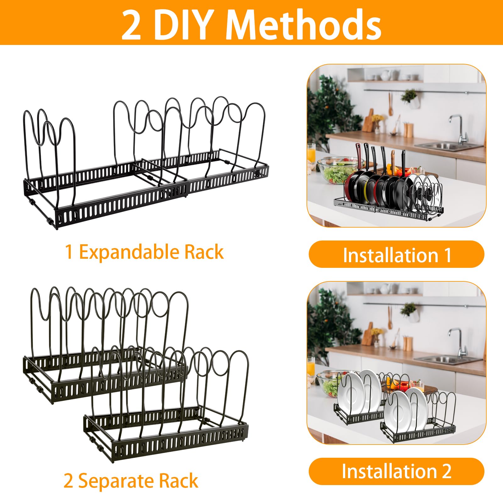 Organisateur Casseroles - Support Couvercles Réglable 30-58cm - 7 Séparateurs Amovibles - Pour Tiroir Ou Placard Cuisine
