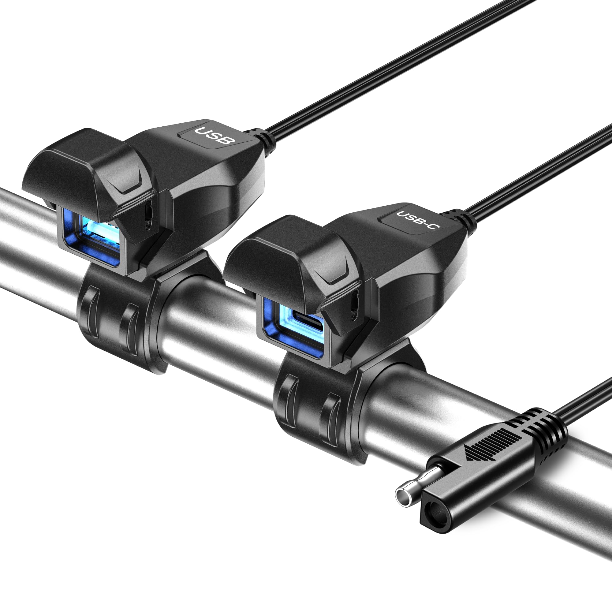KAEDEAR Cargador de motocicleta USB-A y USB-C con interruptor, KDR-M3-AC