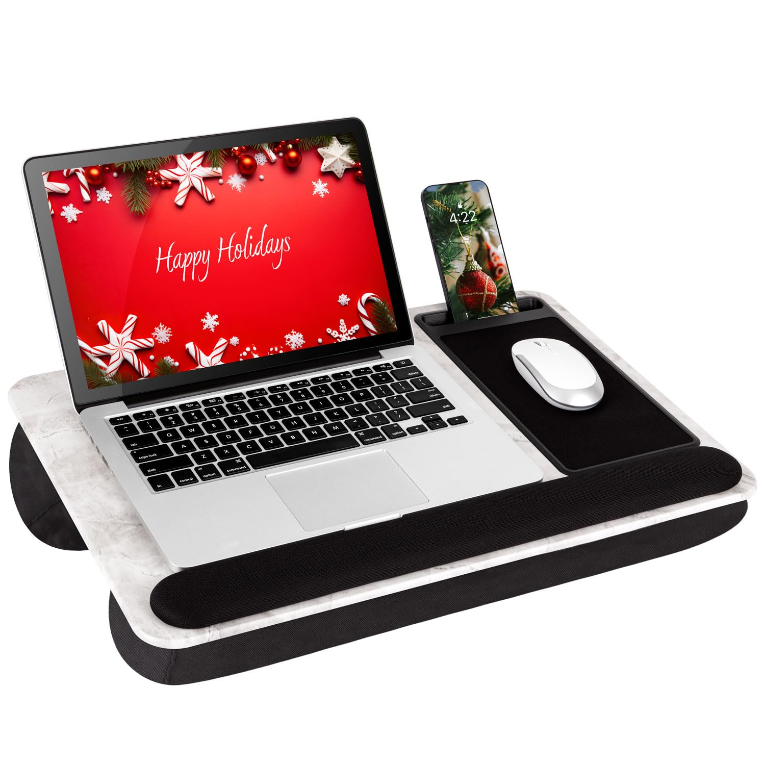 LAPGEAR Home Office Pro Lap Desk with Wrist Rest, Mouse Pad, and Phone Holder - White Marble - Fits up to 15.6 Inch Laptops - Style No. 91591