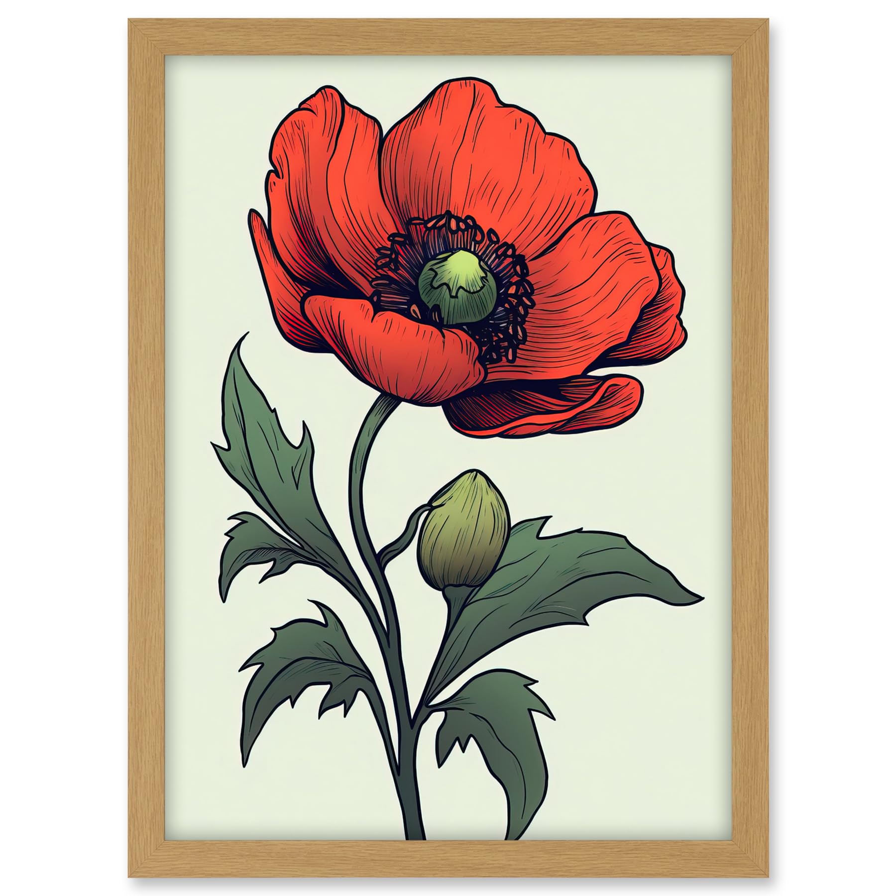 Artery8 Anemone Flower Bloom Tattoo Ink Body Art Rockabilly Americana 50s Artwork Framed A3 Wall Art Print