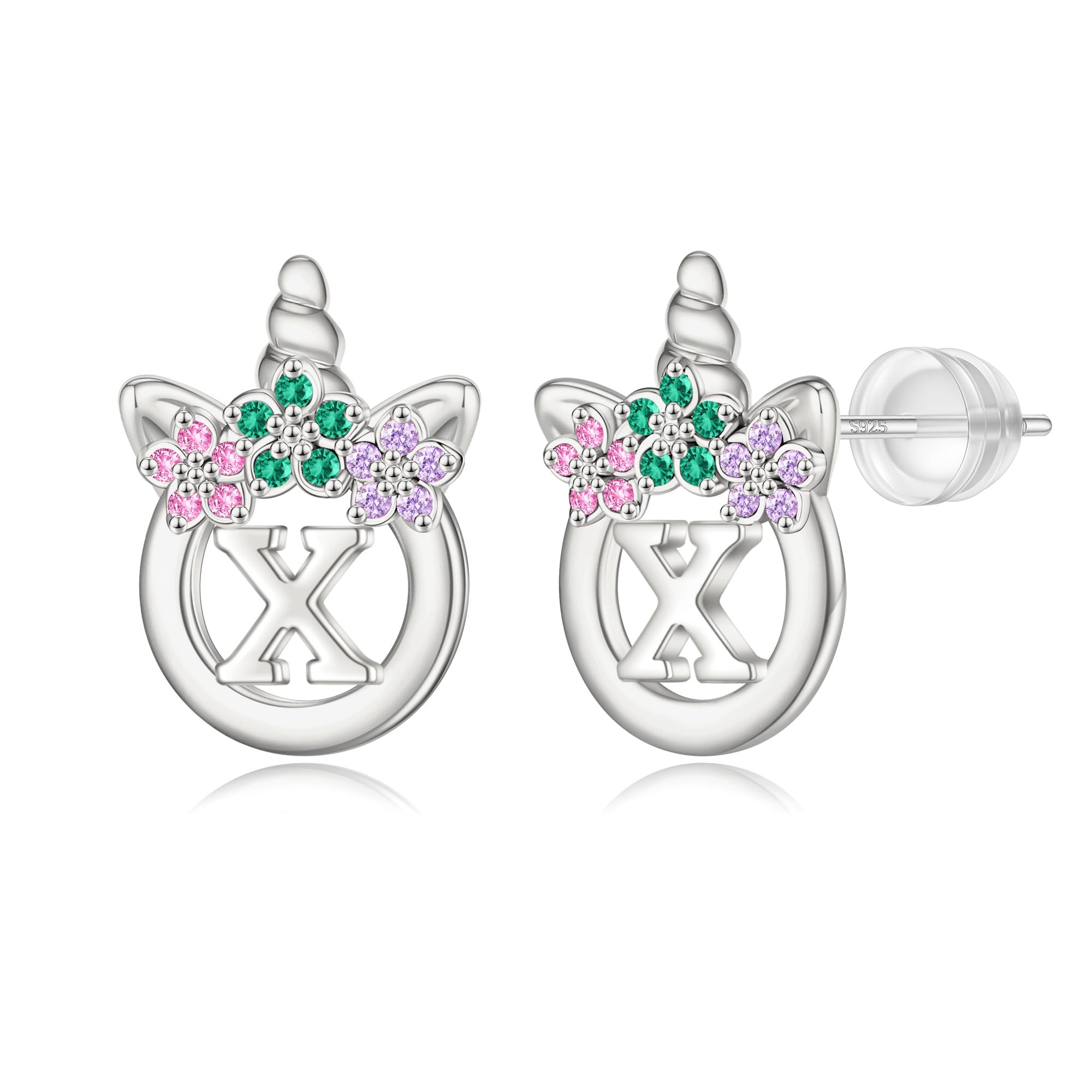 Unicorn Earrings Gifts for Girls - 925 Sterling Silver Stud Earrings Hypoallergenic Initial Unicorn Earring for Girls Kids Jewelry CZ Birthday Gifts