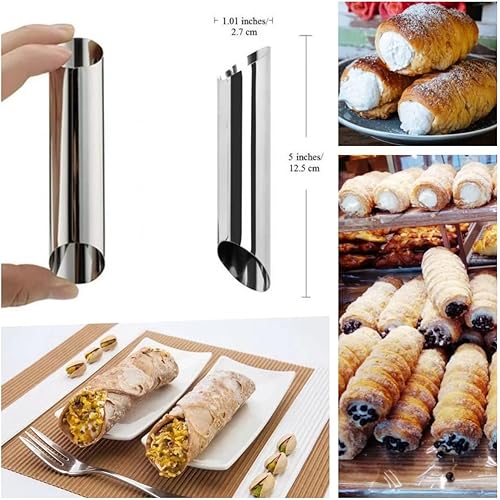 Miniatura 8 de Juego de formas de canoli de acero inoxidable, 5 formas de cannoli grandes, 5 moldes de hones grandes, 5 formas de croissant pequeño, cepillo de