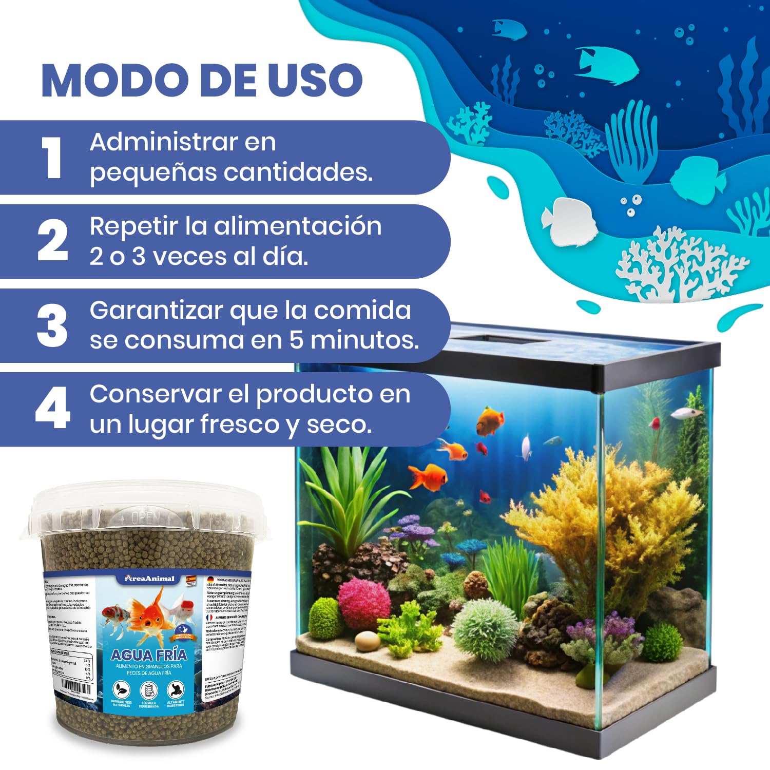 AreaAnimal - Comida Peces Agua Fria, Comida Granulos Peces 330G/750ML, Alimento para Goldfish, Koi y Cualquier Pez de Agua Fría, Fischfutter Enriquecida con Vitaminas y Minerales — view 5
