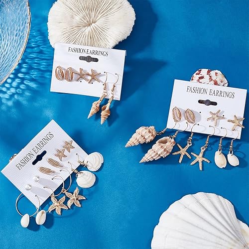 Miniatura 4 de PH PandaHall 14 pares de aretes de concha de estrella de mar, aretes de aro de conchas marinas, aretes de sirena para disfraz de sirena, aretes de