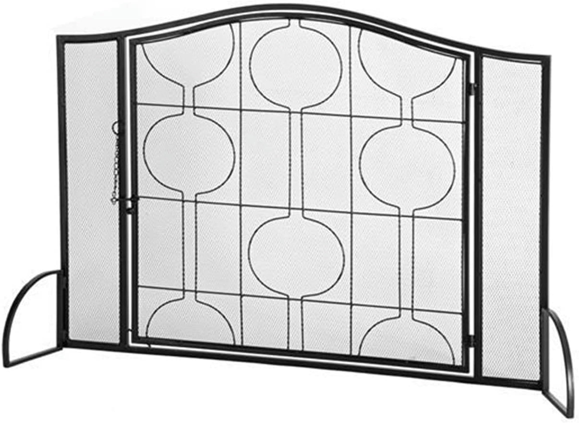 Pantalla para chimenea BTURYT negra de una sola puerta con malla anti chispas para salon