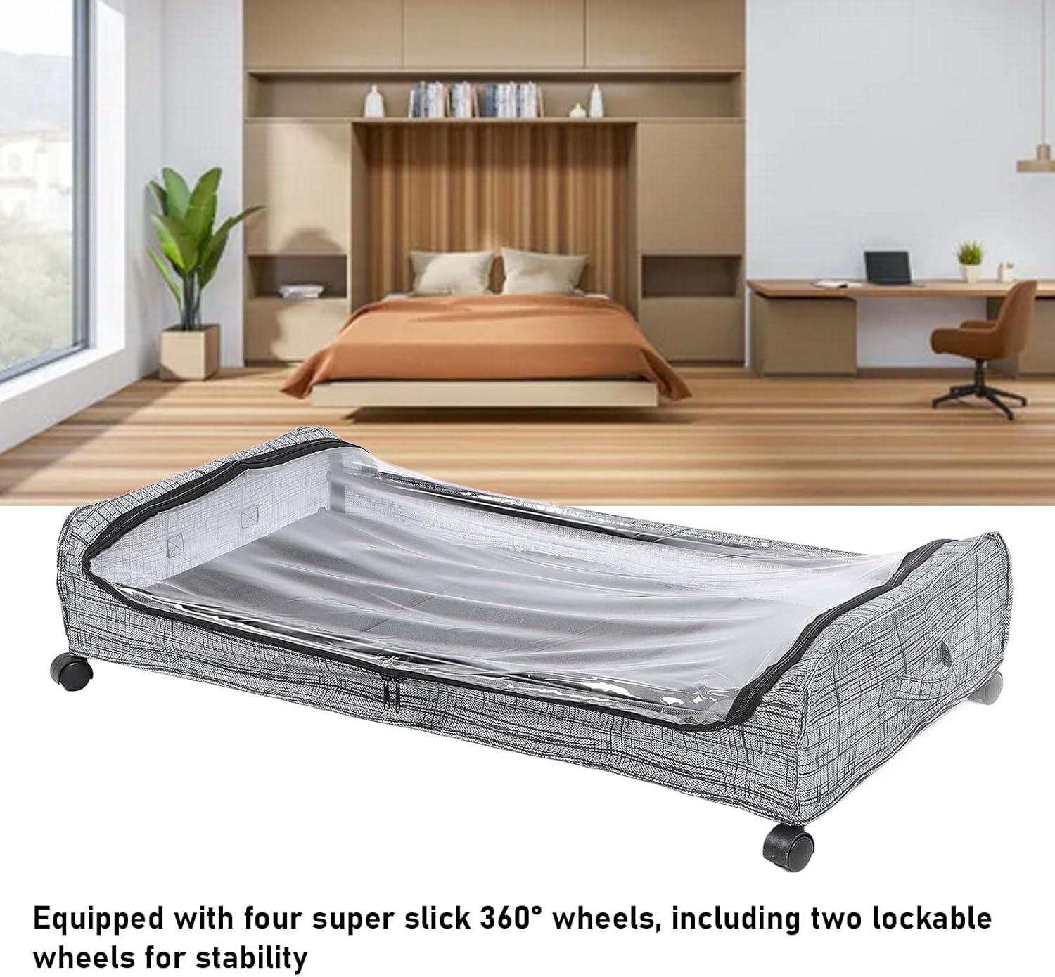 Under Bed Storage Container, Large Capacity Underbed Storage Bag, Carbon Steel and Oxford Cloth Rolling Under Bed Drawer with 4 Wheels (Striped Pattern)