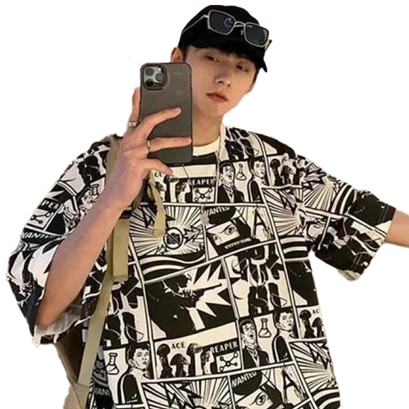 Comic All Over Printed Green Anime Oversized T Shirts for Men - Drop Shoulder Loose Fit Cotton T-Shirt - Trending Naruto Itachi Oversized Tshirt & Eren Yeager Oversize T Shirt-image-2
