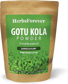 HerbsForever Gotu Kola PowderCentella AsiaticaLeaves & Plant-Supports Intelligence, Calm & Skin Clear| Wild Harvested -Non GMO- 2X Potency | Ultra Clean |NO Sand & Mud| Steam Sterilized |8oz-1/2LBS
