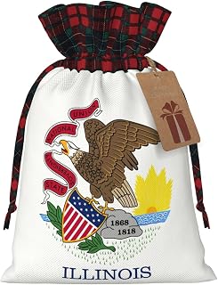 puythgg Christmas Drawstring Illinois State Flag Print Gift Bags,2 Sizes,Suitable For Festivals,Gifts,Birthday Party Decorations.