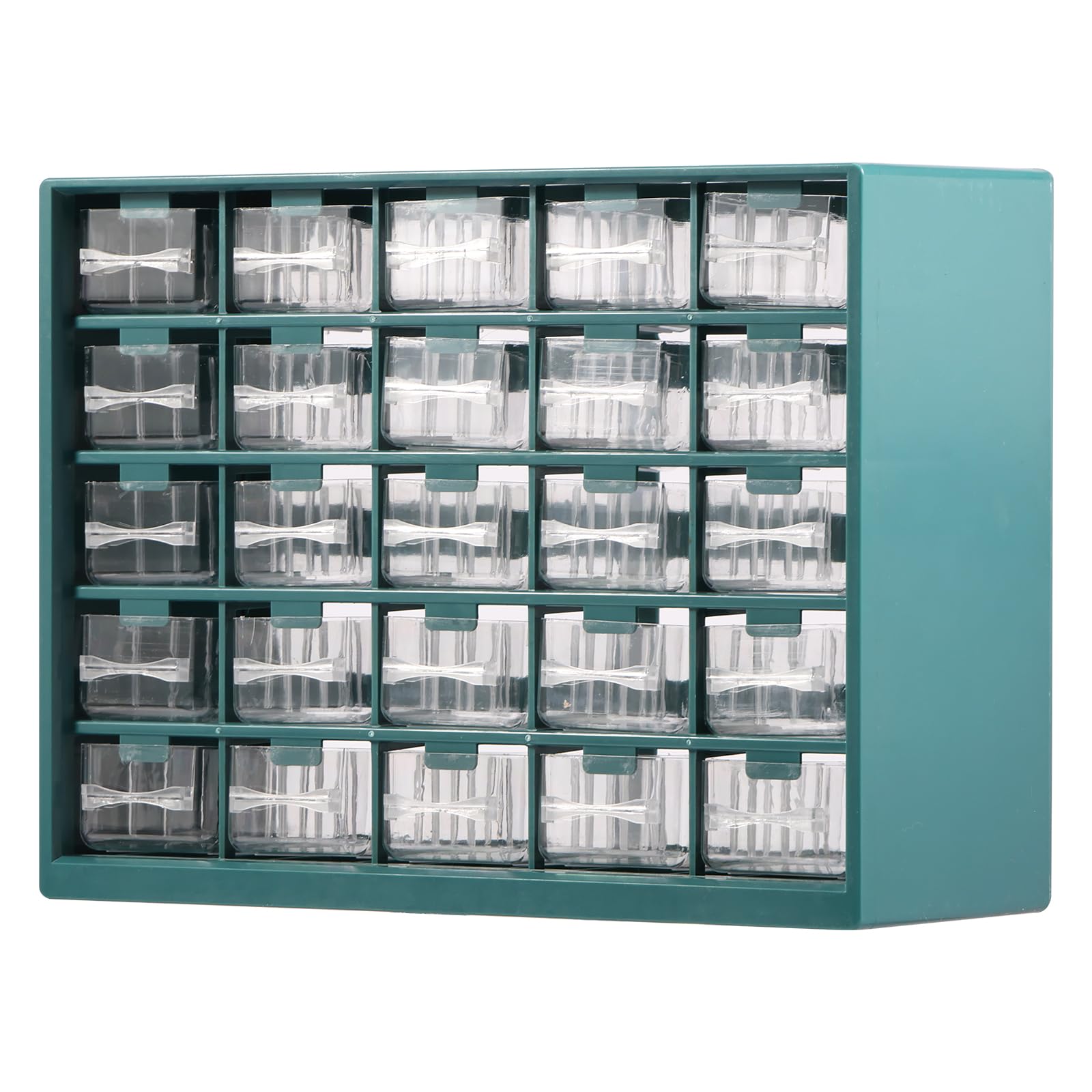 25 Drawers Stackable Storage Cabinet with 50 Removable Dividers, 29.3x12.3x22.5cm Desk Organizer with Drawers, Clear Desk Drawer Storage Box Tabletop Organization Box for Hardware Craft (Deep Green)