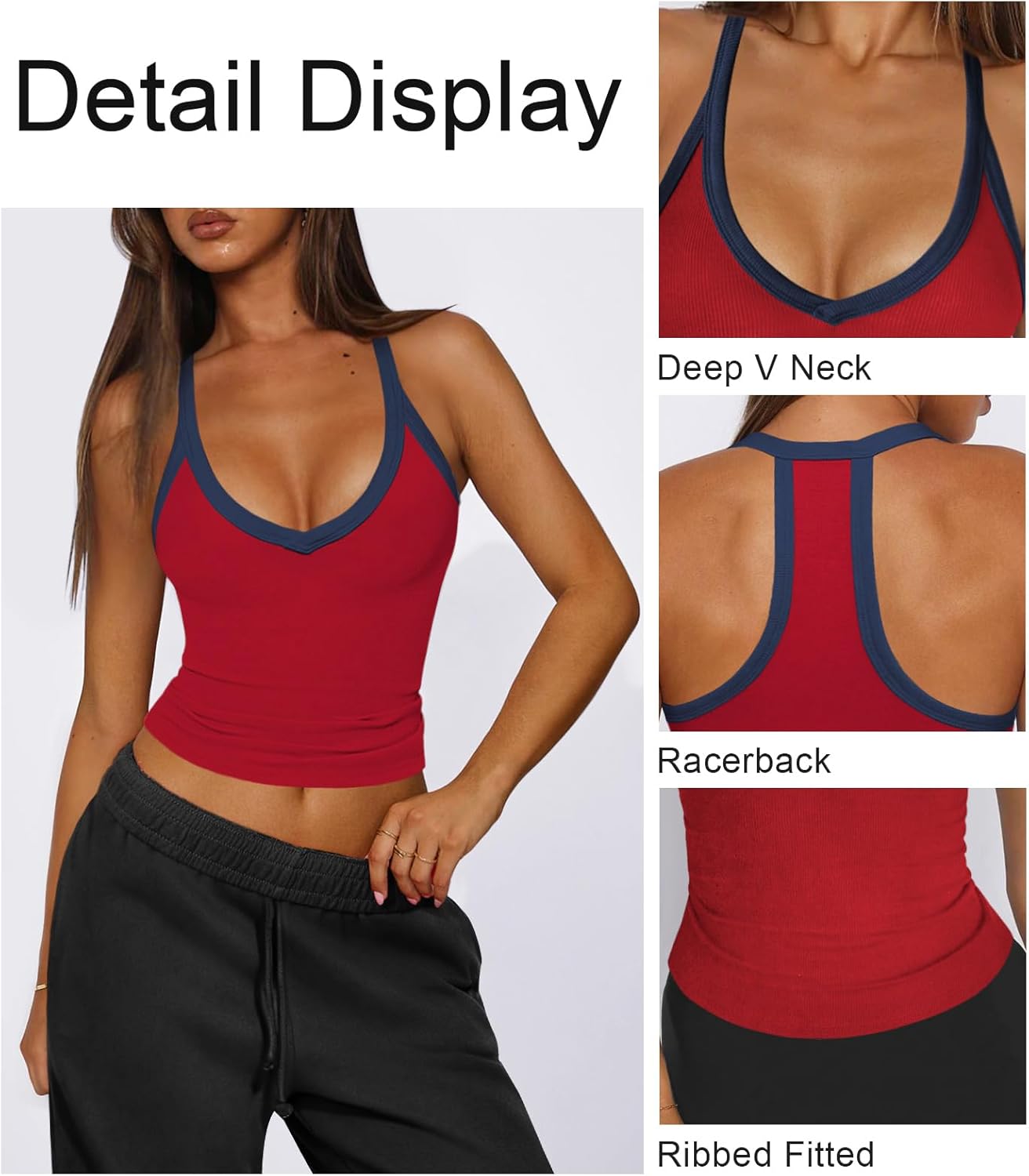 Womens Tank Tops Summer V Neck Workout Racerback Yoga Gym Tank Tops - Image 3