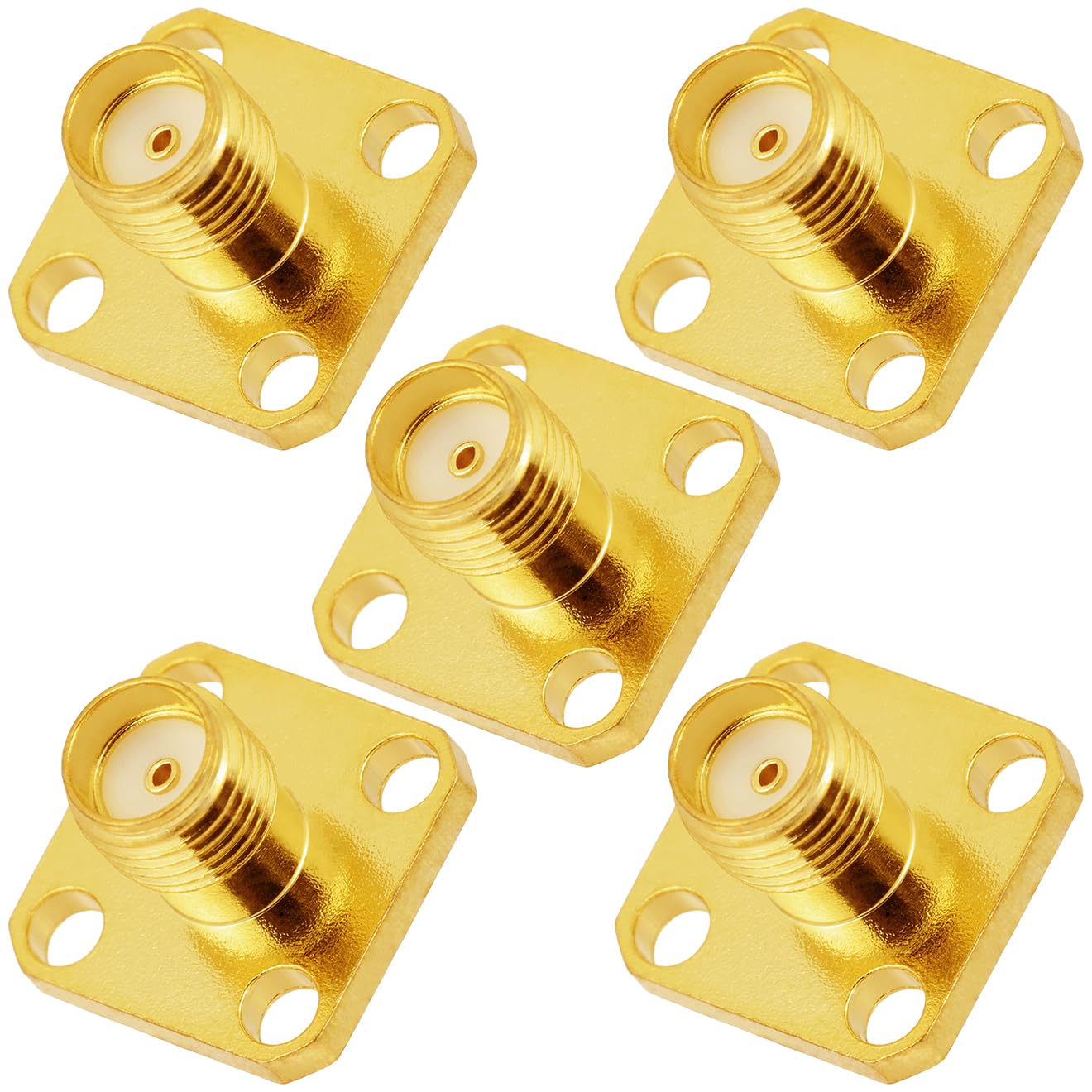 Vecys Lot de 5 adaptateurs SMA femelle à 4 trous pour montage sur panneau 50 Ohm SMA femelle 4 trous pour antenne radio câble coaxial