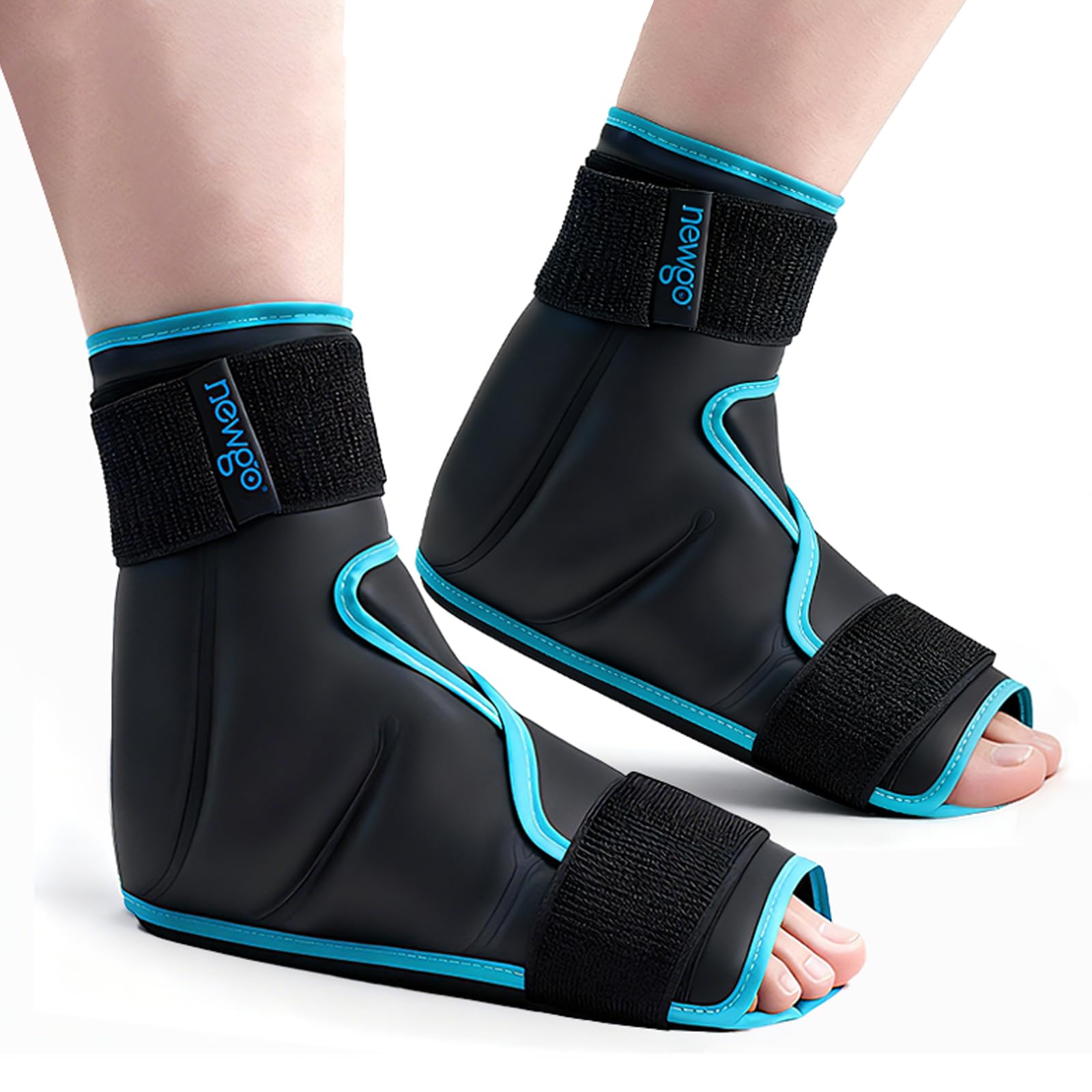 NEWGO Ice Pack Foot Ankle Ice Pack Wrap for Plantar Fasciitis, Foot Surgery Recovery, Hot Cold Therapy Ice Boot for Bunions, Ankle Injury, Swelling, Burning Feet - 2 Pack Black