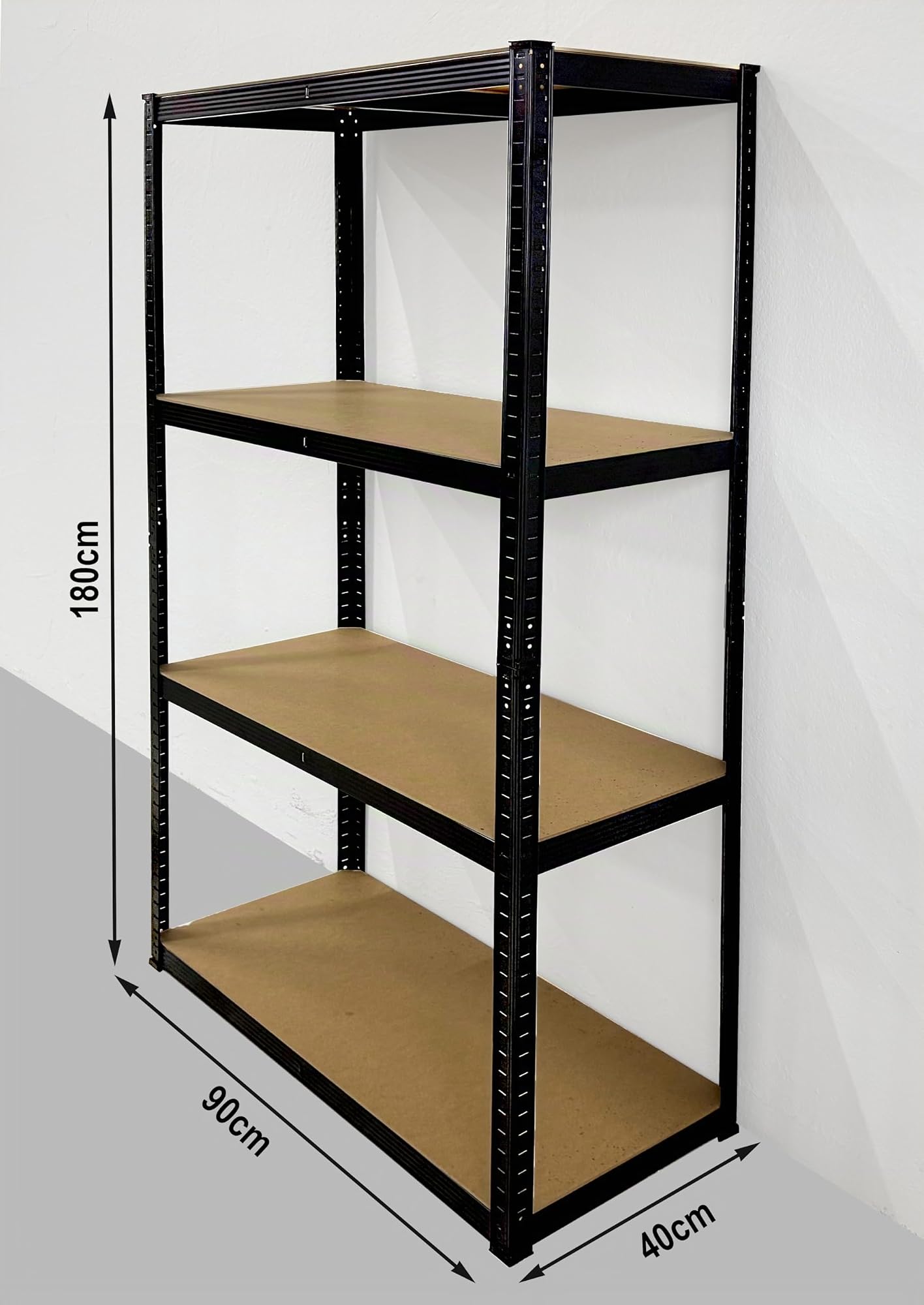 QUICK STAR Lagerregal, 90x40x180cm, 4 MDF Böden, 175kg pro Boden, Stahl Schwarz