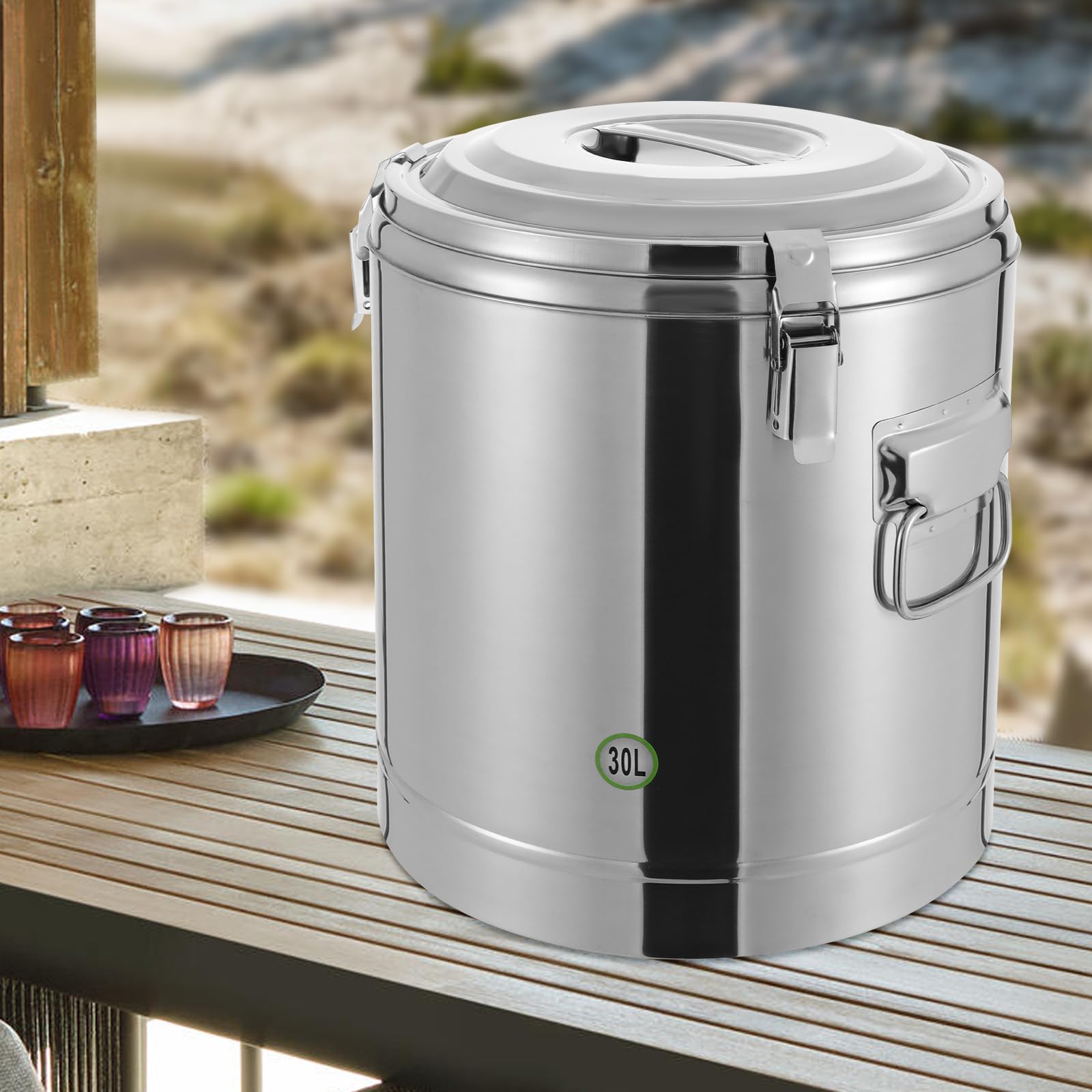 30L Thermobehälter Edelstahl, Isolierter Warmhaltebehälter für Essen Suppenbehälter mit 12h Temperaturerhalt, Großer Suppentopf für Gastronomie und Catering