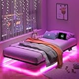 Floating Bed Frame Twin with LED Lights and Charging Station - 8 inch Platform Bed Frame No Box Spring Needed, Easy Assembly