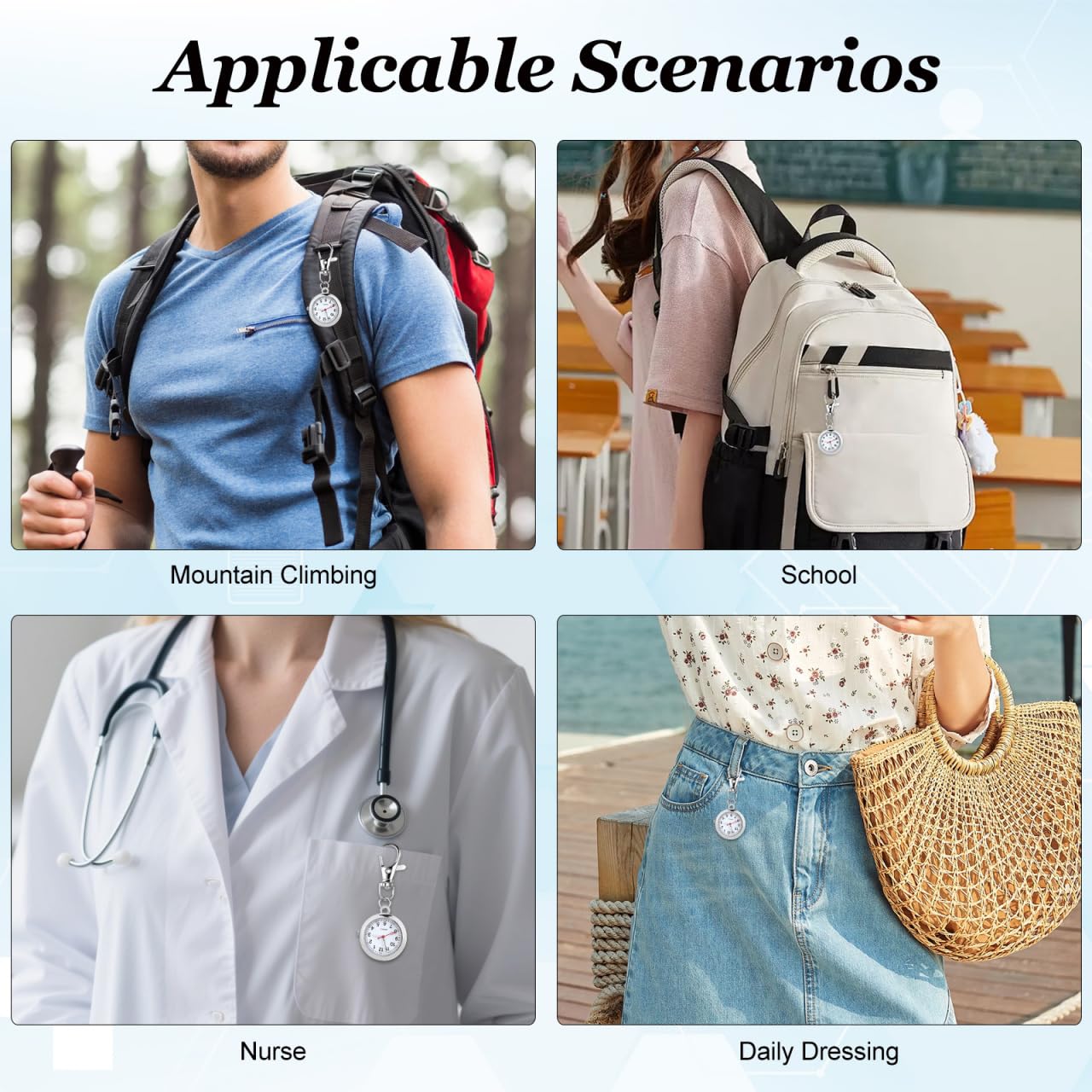 ULTECHNOVO Reloj De Enfermera De Bolsillo con Clip Reloj Colgante De Metal con Segundero para Enfermería Diseño Simple Y Elegante Tamaño Compacto 2.83X1.18X0.31In Accesorio Médico Práctico