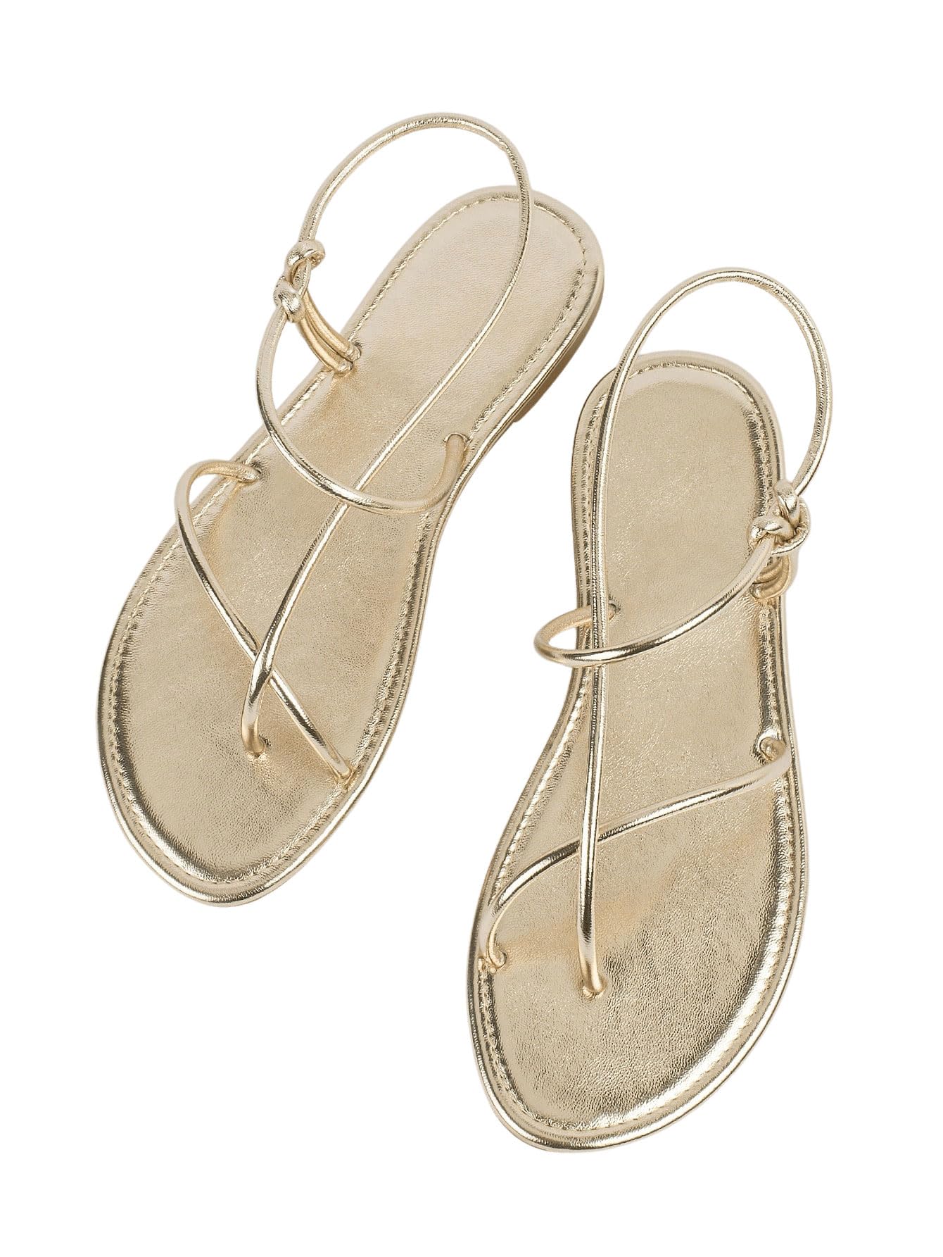 GORGLITTER Gold Strappy Flat Sandals
