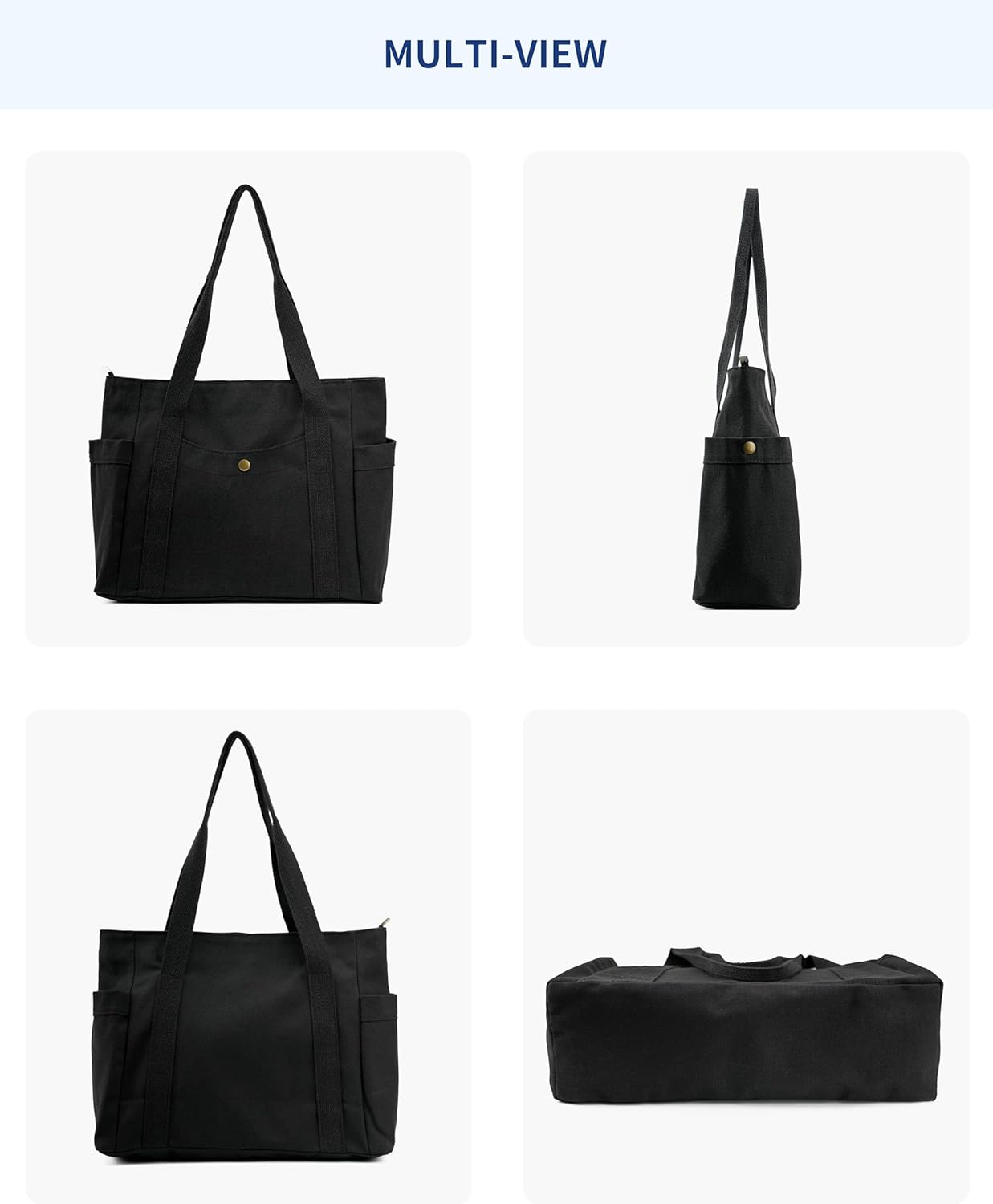 REDSINDA Canvas Tote Bag with Zipper, Multiple Pockets for Daily Essentials, Travel, Work - Image 6