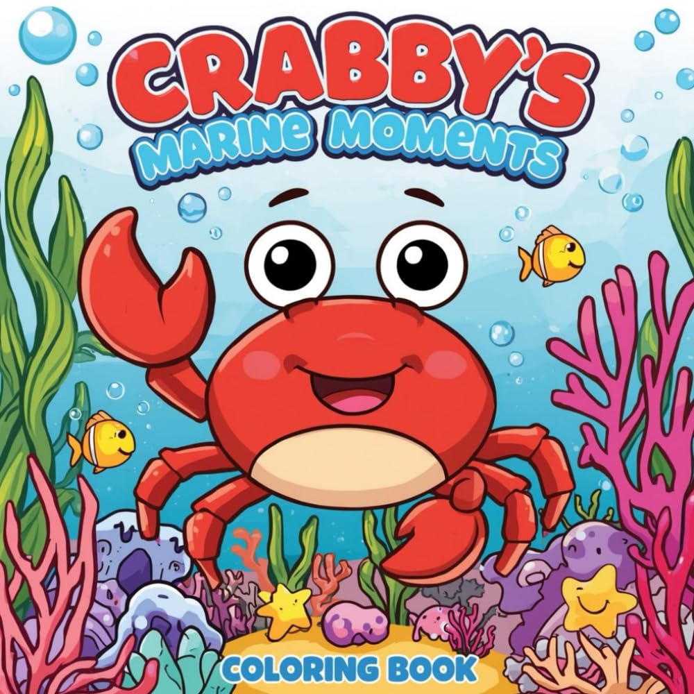 Crabby’s Marine Moments: A Cute Kawaii Coloring Book for Kids and Adults: Over 40 Adorable Underwater Scenes to Color – Fun Coral Reef, Crabs, Fish, and Sea Life