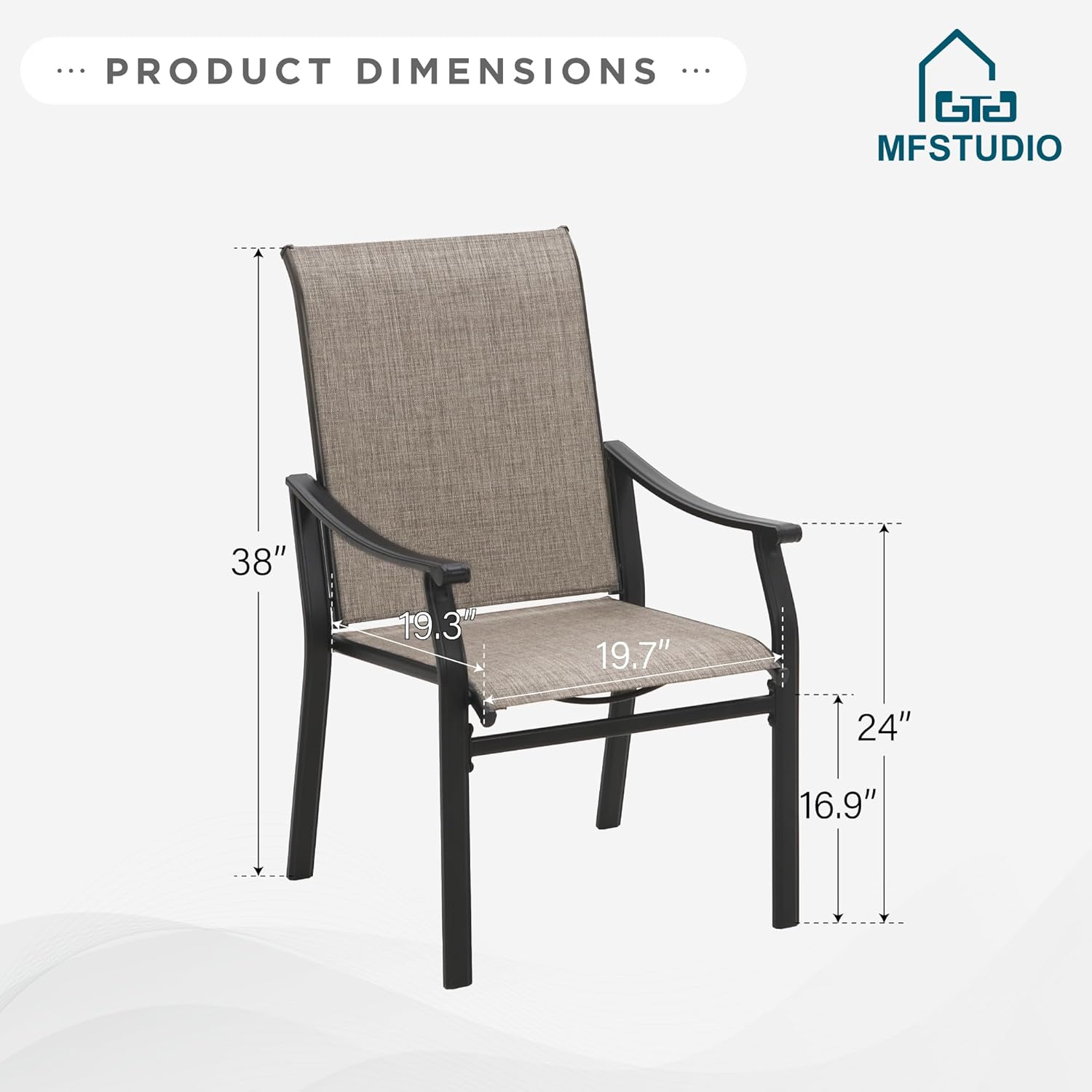 MFSTUDIO Outdoor Patio Dining Chairs, 4 PCS Metal Frame Patio Sling Chairs with Backrest and Armrest, All Weather Resistant Heavy Duty Patio Chair