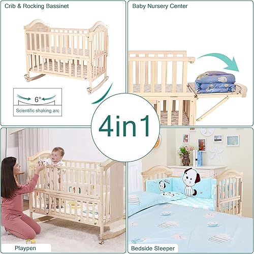 Miniatura 3 de Mini Cuna Portátil para Bebé 4 en 1 Convertible con Colchón de Espuma Viscoelástica (38" por 24) Incluido, cunas para Bebes 2025 Cuna Pequeña