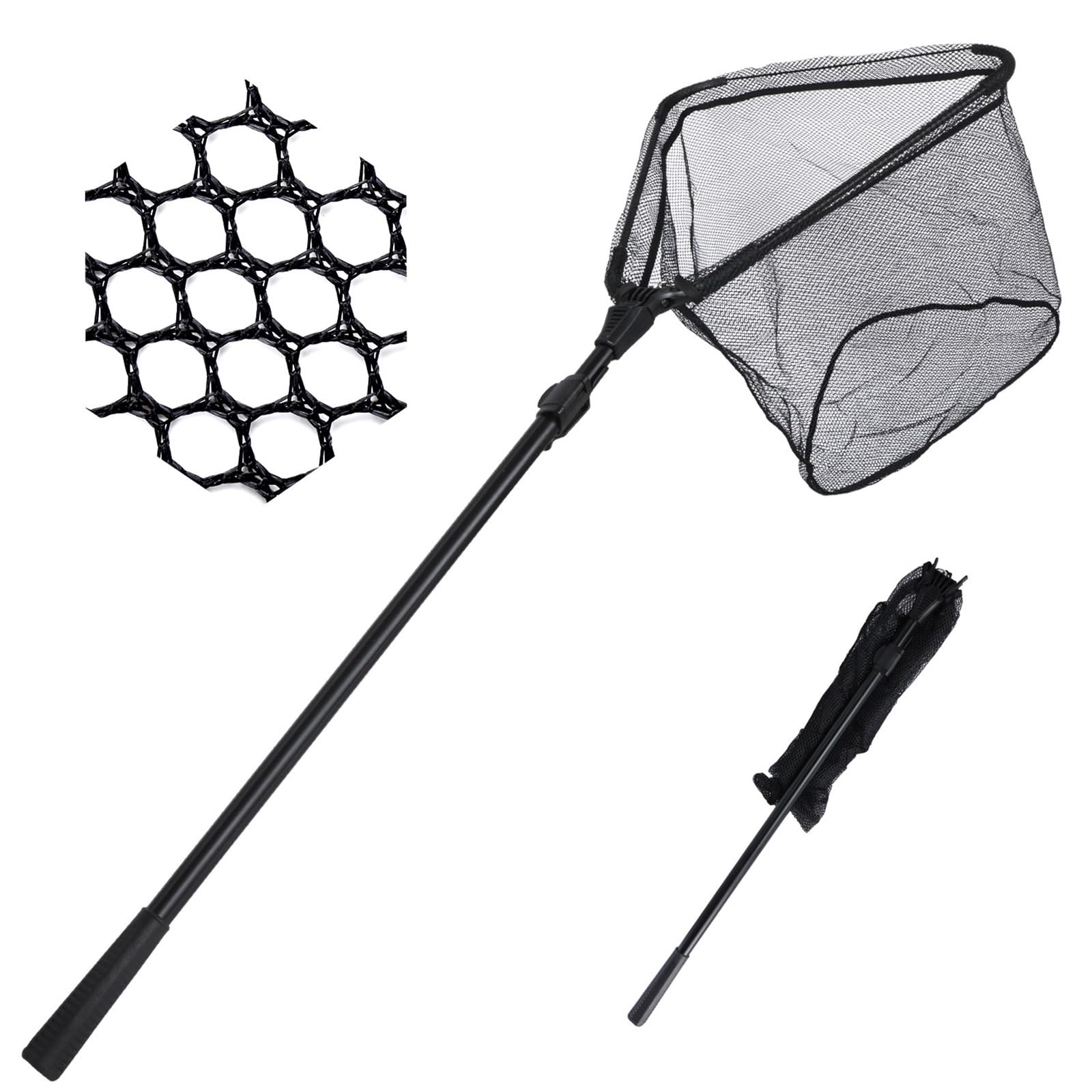Guadino Pesca Telescopico Guadino da Pesca Pieghevole con Asta Telescopica in Alluminio, Maglia da 4 Mm, Maniglia Portatile