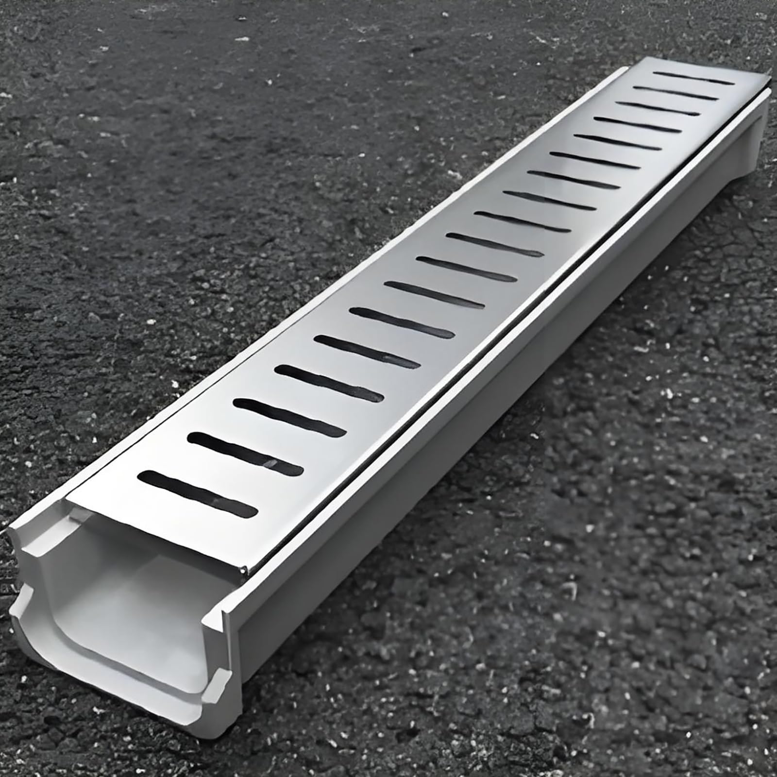 GLDYTVF Outdoor Drainage Channel Kit High-Load Resin with Removable Strainer & Perforated Metal Grate Ideal for Garden Driveway & Patio Drainage Solutions