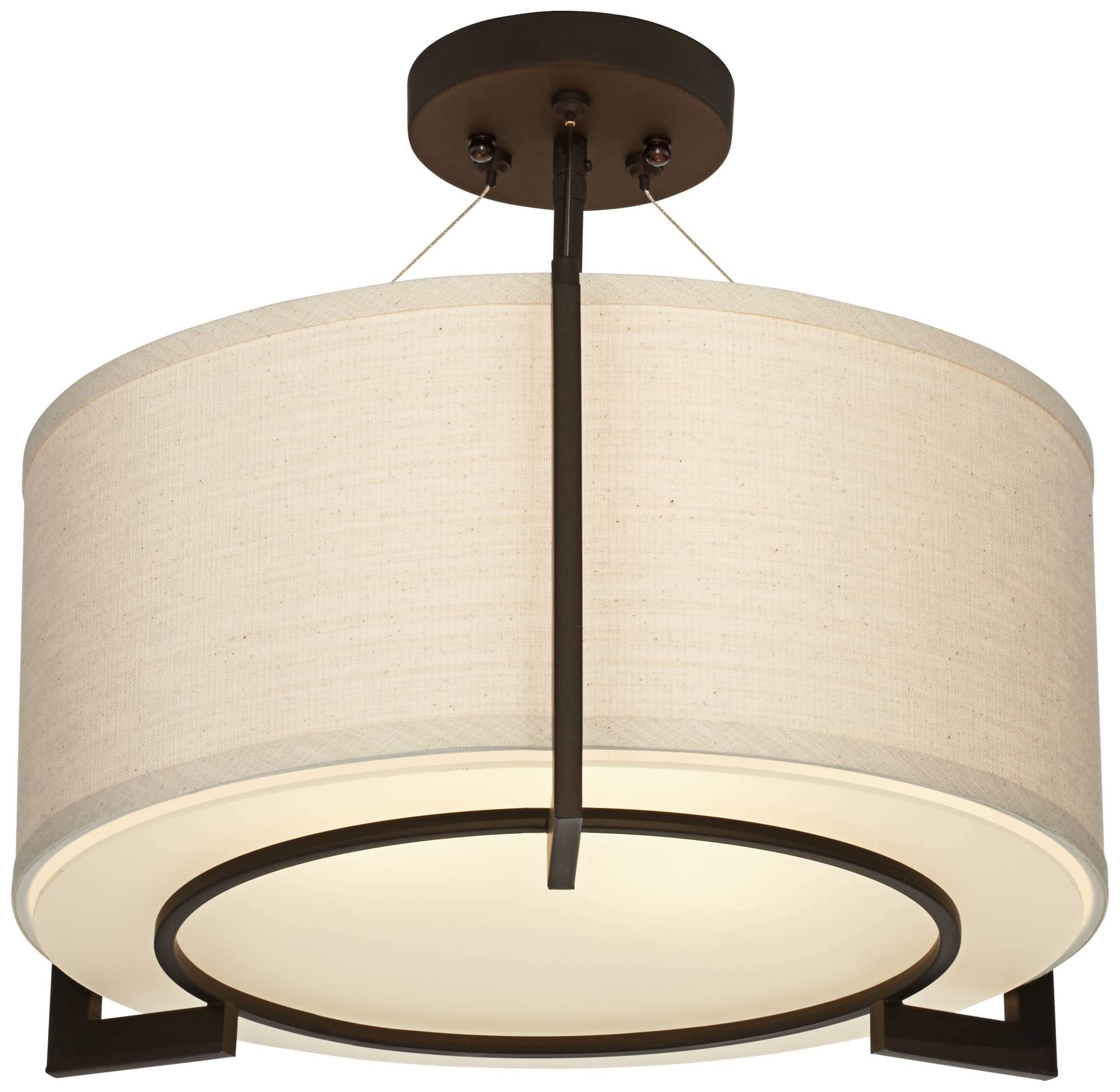 Possini Euro Design Stinson Modern Ceiling Light Semi Flush-Mount Fixture 17 1/4" Wide Bronze 3-Light Linen Drum Shade Frosted Glass Diffuser for Bedroom Kitchen Living Room Hallway Dining Bathroom