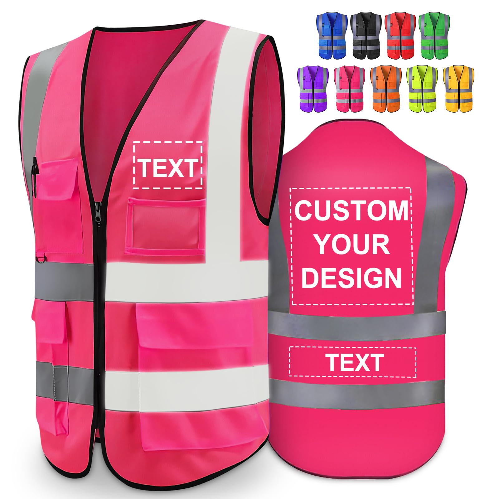Custom Safety Vest for Men High Visibility Reflective Protective Workwear with 5 Pocket for Construction Outdoor,S~5XL