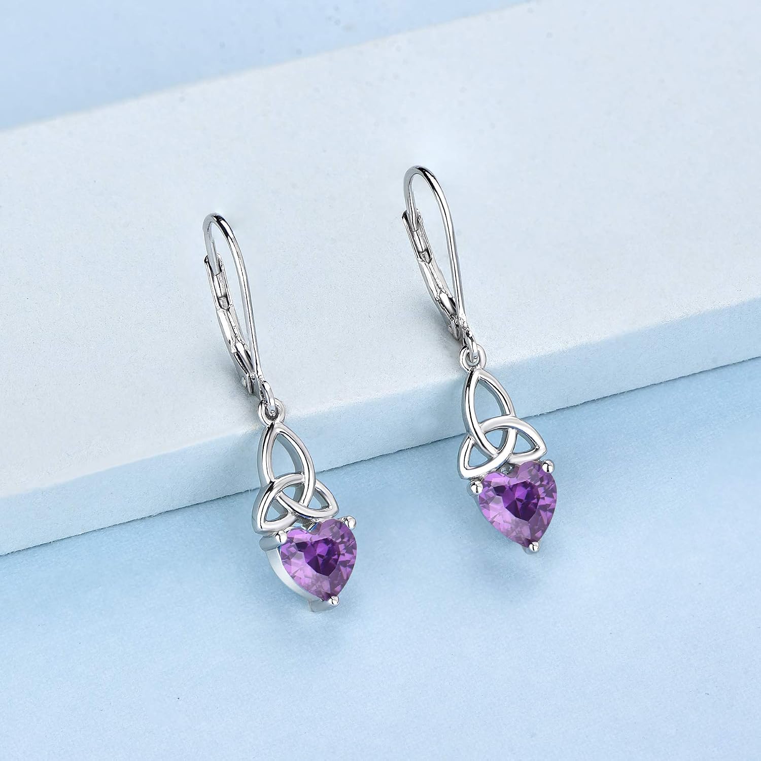 JO WISDOM Women Earrings,925 Sterling Silver Triquetra Celtic Trinity Knot Drop & Dangle Earrings with Heart Cut 3A Cubic Zirconia