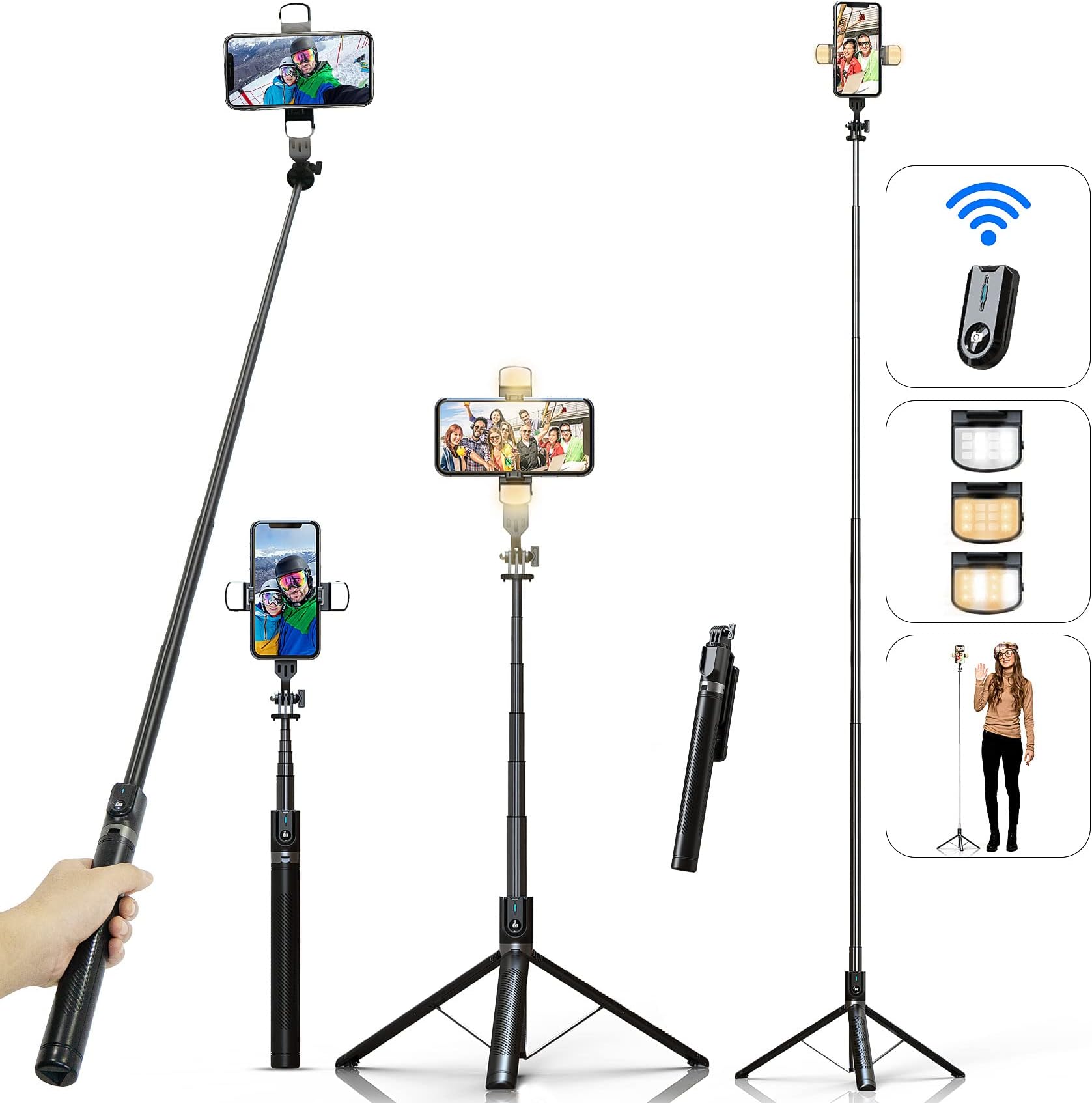 Premium Selfie Stick Tripod with Remote ASHINER 100cm Portable and