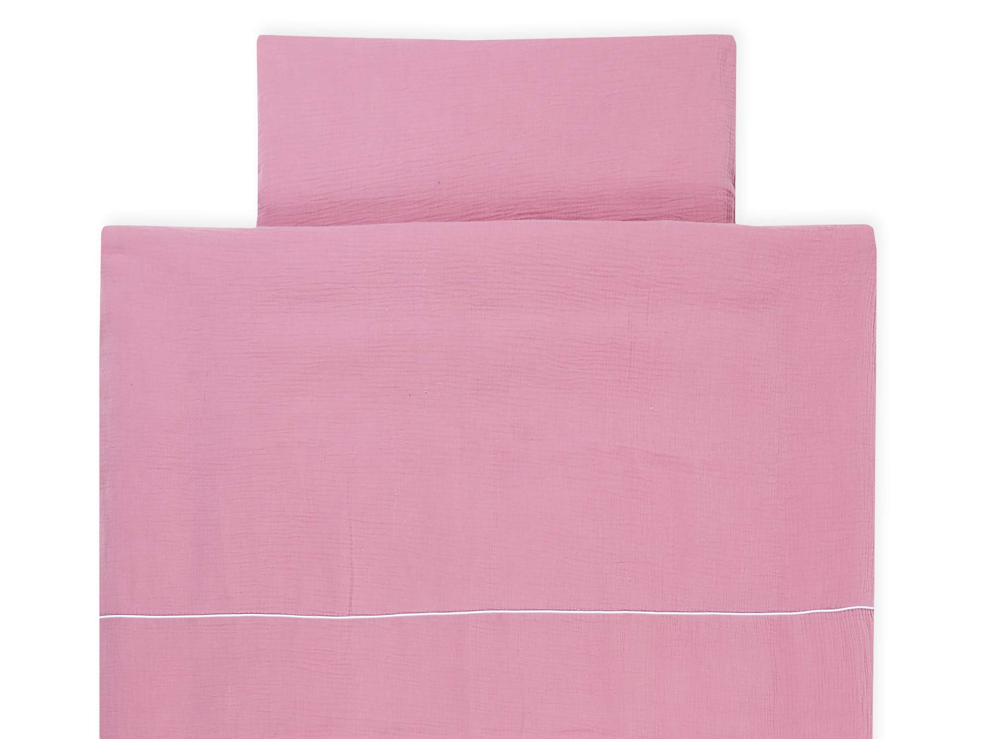 KraftKids Juego de ropa de cama de muselina rosa con funda de almohada de 80 x 80 cm y edredón de 140 x 200 cm, funda de edredón de algodón, ropa de cama hecha a mano en la UE