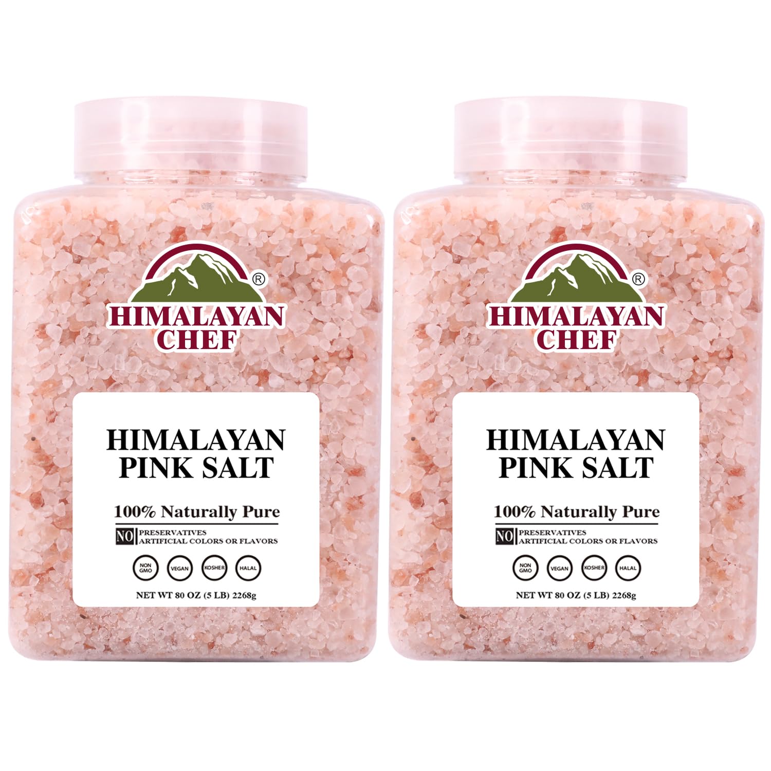 Coarse Salt for Grinder Refill, 5 lbs jar, Contains 84+ Trace Minerals, Perfect for Cooking, Pink Curing Salt for Meat, for Salt Grinder and Salt Mills - Pack of 2