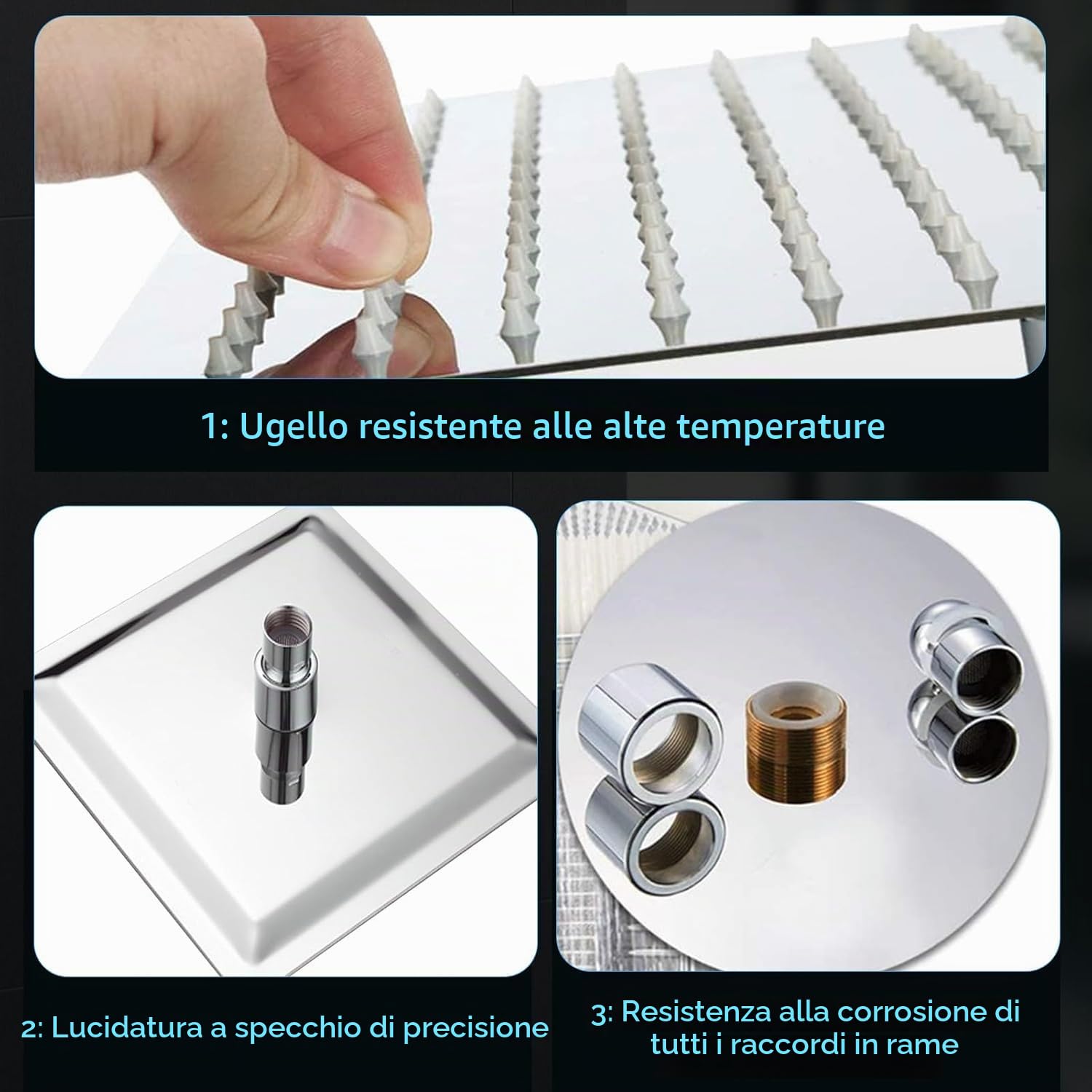 HAUSPROFI Soffione doccia anticalcare, testa doccia a pioggia risparmio d'acqua con ugello in acciaio inox 12 pollici/30 cm finitura cromata lucida (specchio), quadrata
