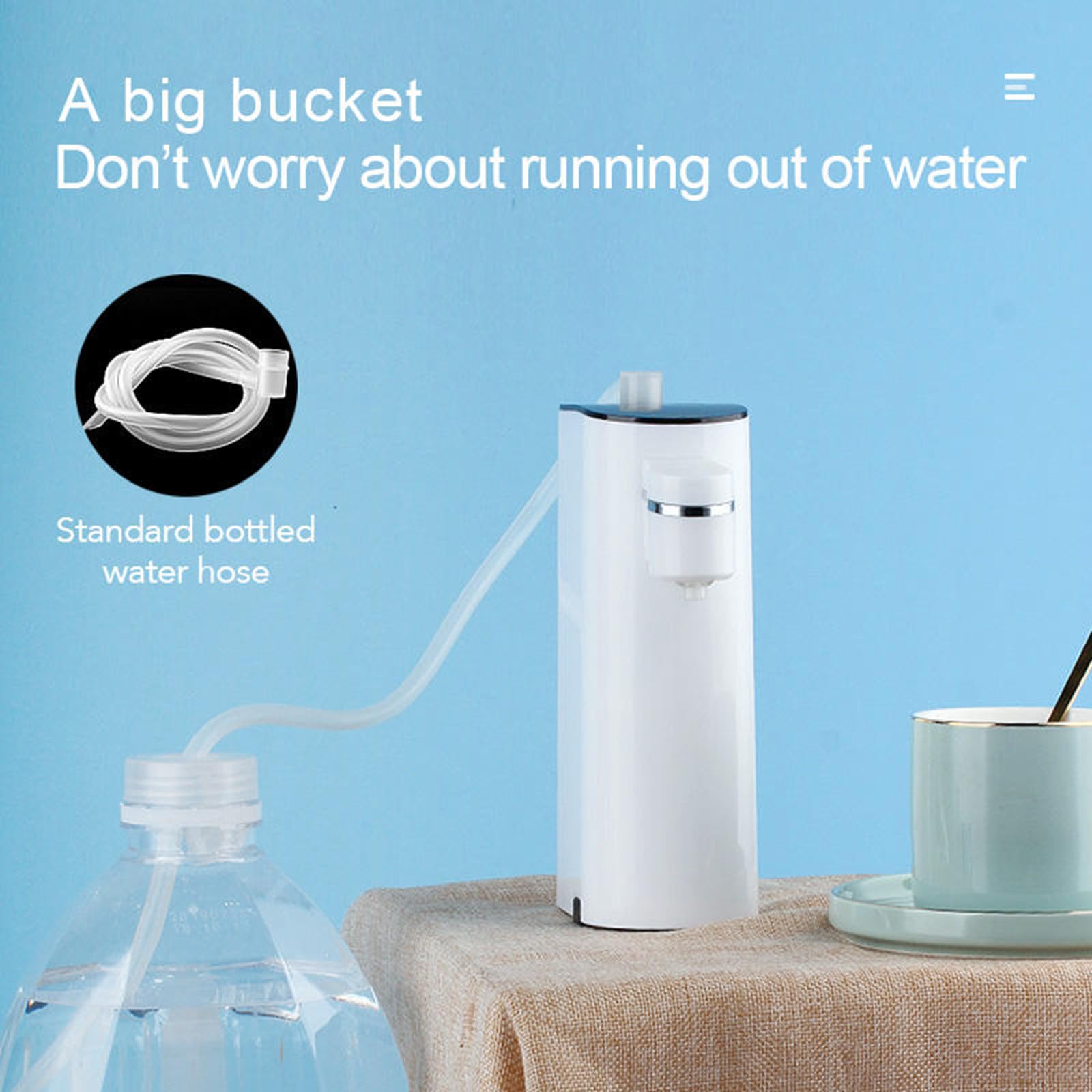 Mini-Wasserspender, elektrischer Durchlauferhitzer, Flaschen-Wärmewasserpumpe, tragbar, 3 s, schnelle Heizung, für Reisen und Zuhause,White