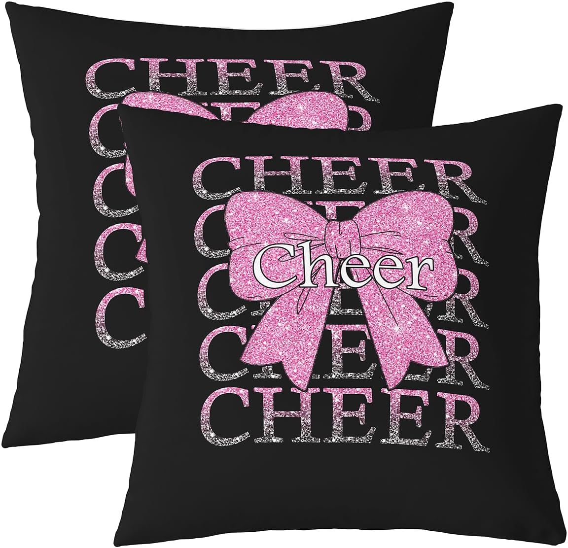 Feelyou Cheer Bow Throw Pillow Covers 1 Pcs Cheerleading Cushion Case Funny Sport Decor Pillowcase Pink Indoor Outdoor Super Soft 24 x 24-Inch