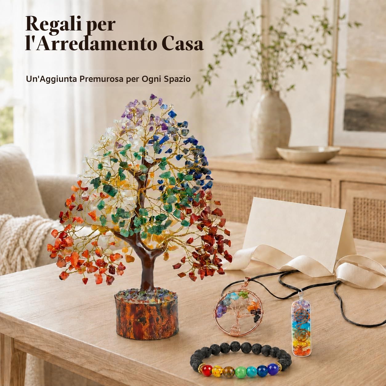 7 Chakar Albero della Vita braccialetto 7 chakra, e 2 ciondoli cristalli