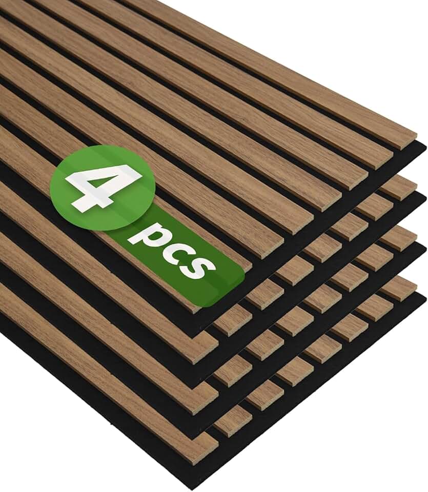 Art3d 4-Pack 12" x 24" Soundproof Wood Slat Panels, 8 sq.ft Acoustic Wall Panels, 3D Wall Panels with Wood Slat Design, Decorative Wood Wall Panel for Accent Walls-Deep Walnut