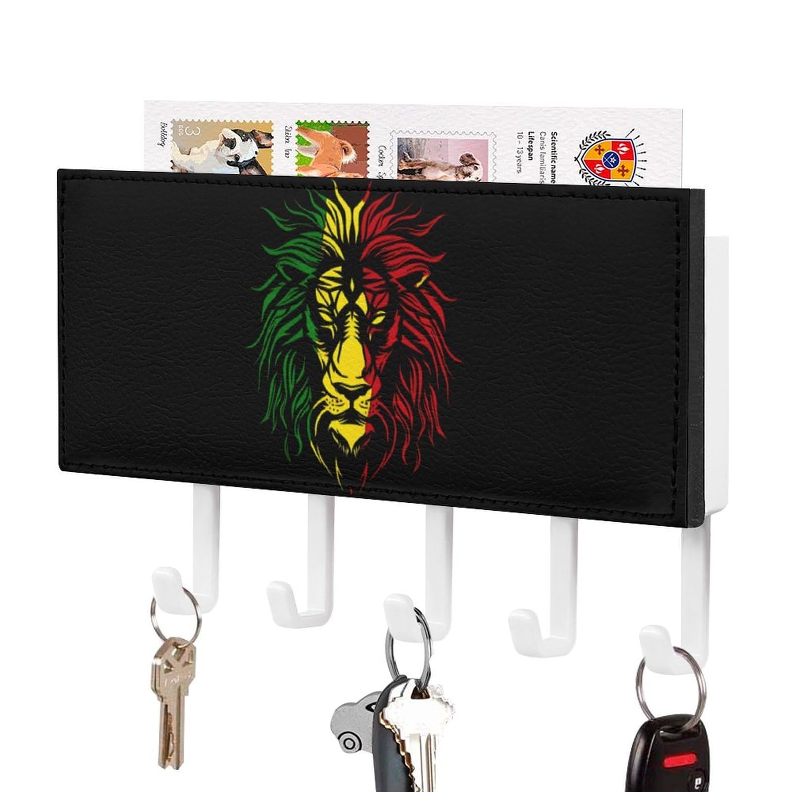 Nclqvjxzkhw White-Style African Lion Rasta Jamaica Key Holder With 5 Hooks Key Hooks Wall Mounted Key Racks Key Hanger Organiser Shelf