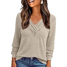 LILLUSORY Womens Long Sleeve Tunic Fall Tops V Neck Button Shirts 2026